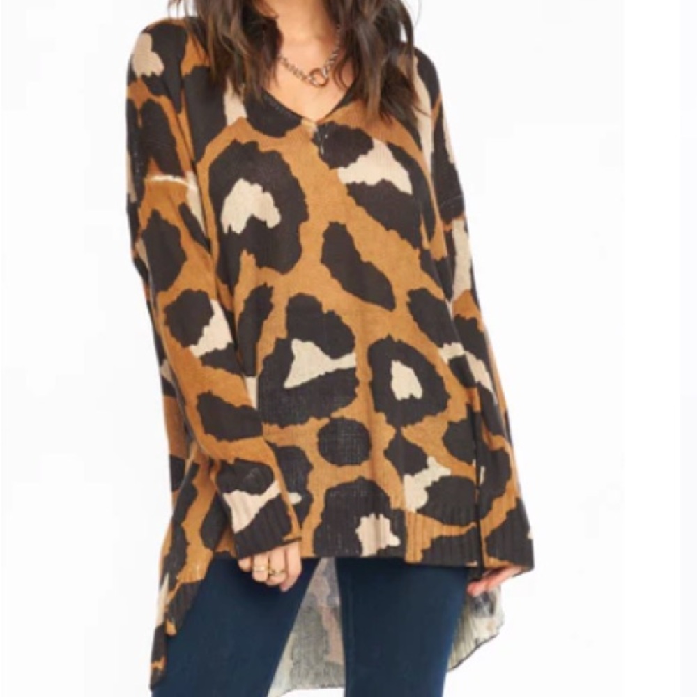 Show Me Your MuMu Brown Leopard V-Neck Oversized Sweater